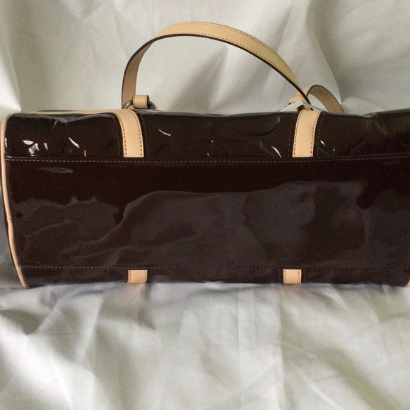 Coach Peyton Brown Patent Satchel Camel Leather Trim NEW - Picture 5 of 7